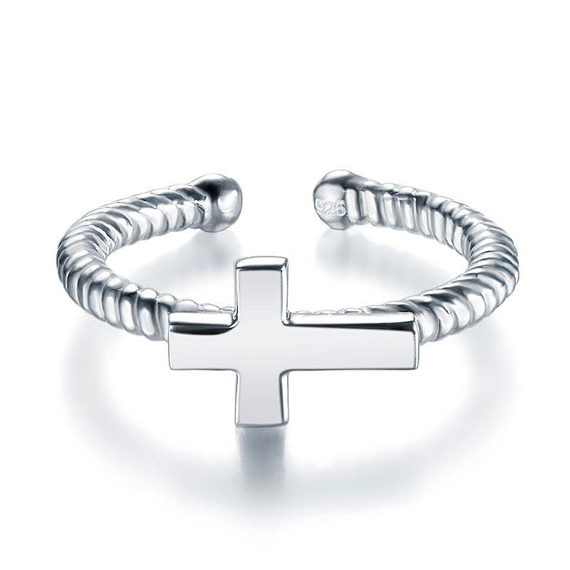 Kids Girls Cross Ring Solid 925 Sterling Silver Children Jewelry Adjustable MXFR8267