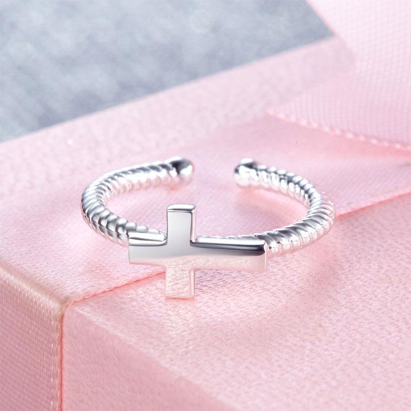 Kids Girls Cross Ring Solid 925 Sterling Silver Children Jewelry Adjustable MXFR8267