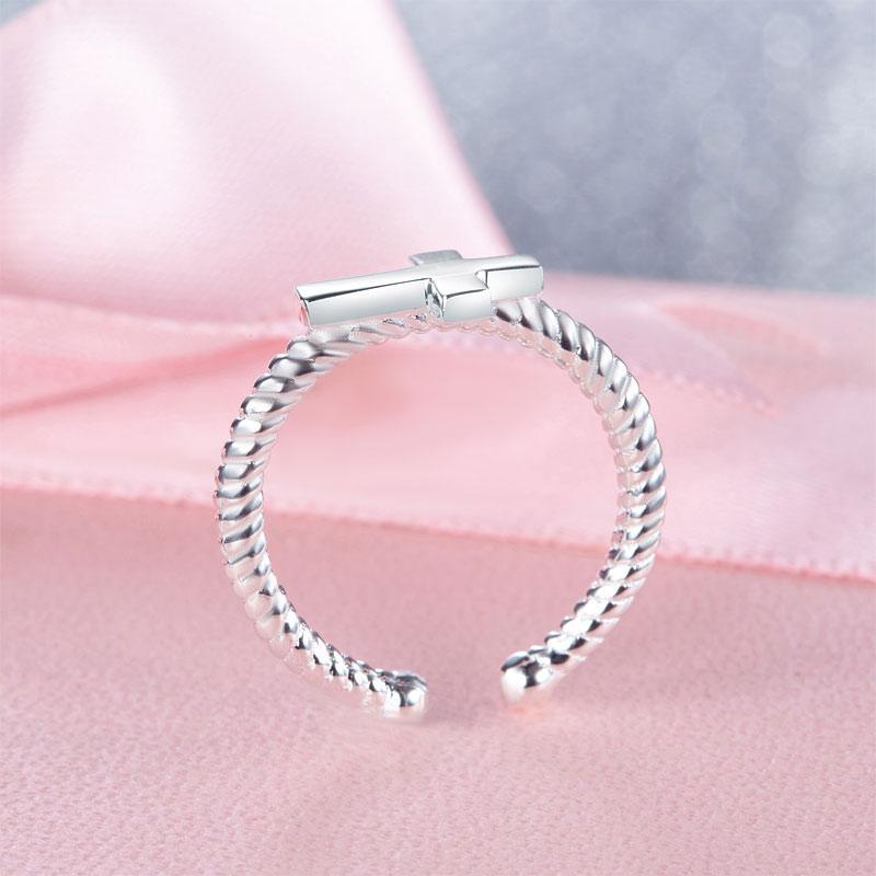 Kids Girls Cross Ring Solid 925 Sterling Silver Children Jewelry Adjustable MXFR8267