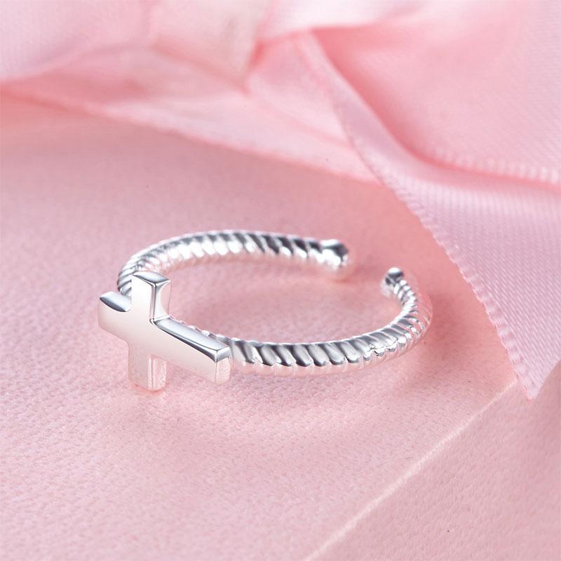 Kids Girls Cross Ring Solid 925 Sterling Silver Children Jewelry Adjustable MXFR8267