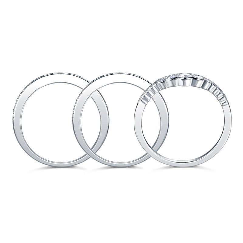 Solid 925 Sterling Silver Wedding Band Ring Set 3-Pieces Anniversary MXFR8270