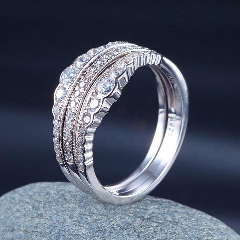Solid 925 Sterling Silver Wedding Band Ring Set 3-Pieces Anniversary MXFR8270