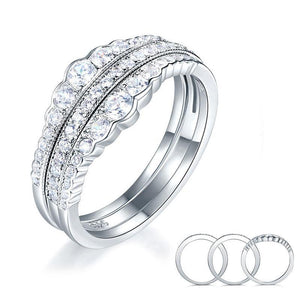 Solid 925 Sterling Silver Wedding Band Ring Set 3-Pieces Anniversary MXFR8270