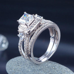 Princess Cut 925 Sterling Silver Wedding Engagement Ring Set Anniversary MXFR8271