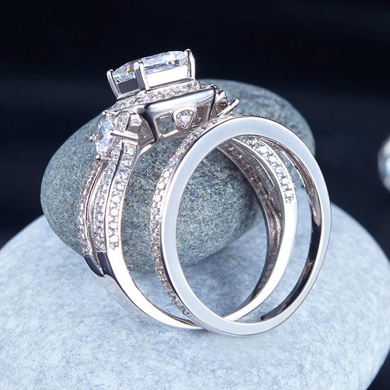 Princess Cut 925 Sterling Silver Wedding Engagement Ring Set Anniversary MXFR8271