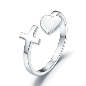 Plain Solid 925 Sterling Silver Ring Cross Heart for Lady Trendy Stylish MXFR8287