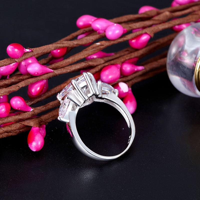 Pear Cut 4 Carat Solid 925 Sterling Silver Ring Three-Stone Pageant Luxury Jewelry MXFR8308