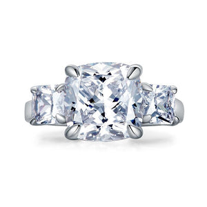 Cushion Cut 4 Carat Solid 925 Sterling Silver Ring Three-Stone Pageant Luxury Jewelry MXFR8309
