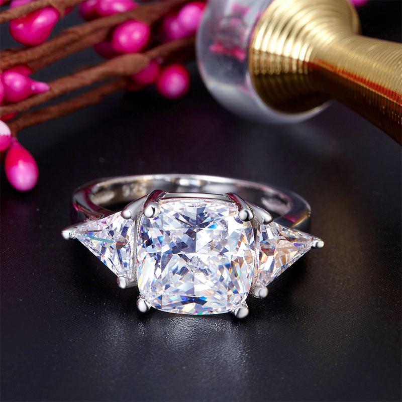 Cushion Cut 4 Carat Solid 925 Sterling Silver Ring Party Luxury Jewelry Created Diamante MXFR8310