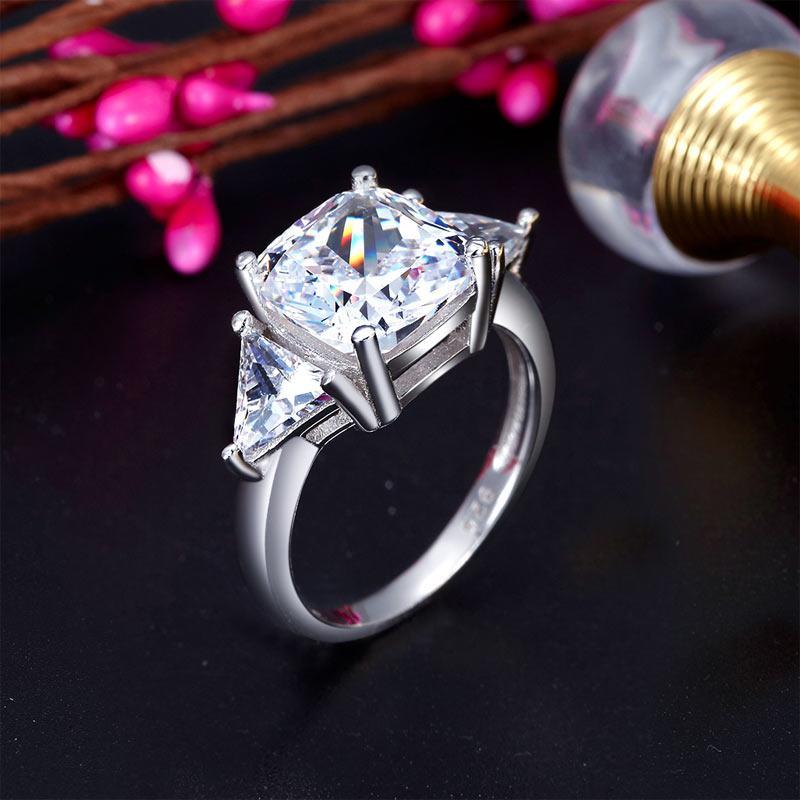 Cushion Cut 4 Carat Solid 925 Sterling Silver Ring Party Luxury Jewelry Created Diamante MXFR8310