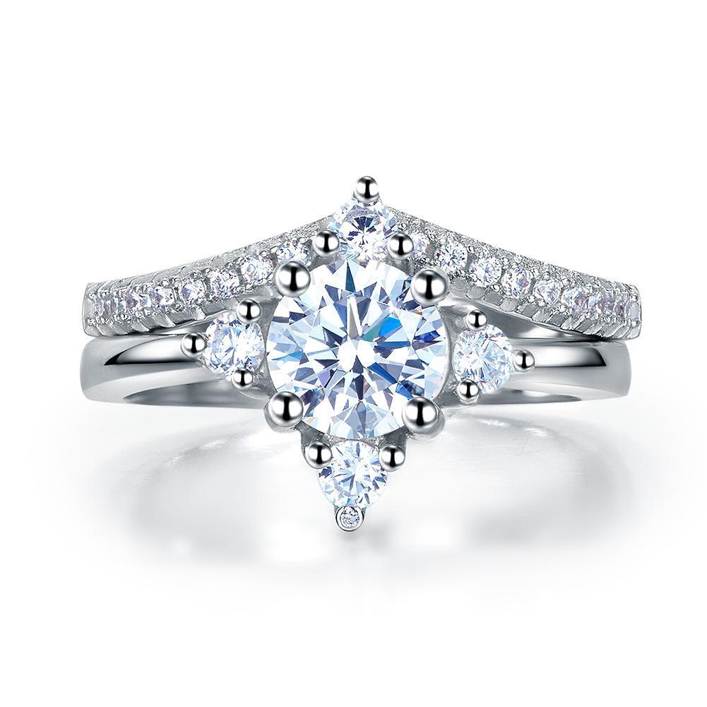 Solid 925 Sterling Silver 2-Pcs Wedding Engagement Ring Set 1 Ct Round Cut Jewelry MXFR8312