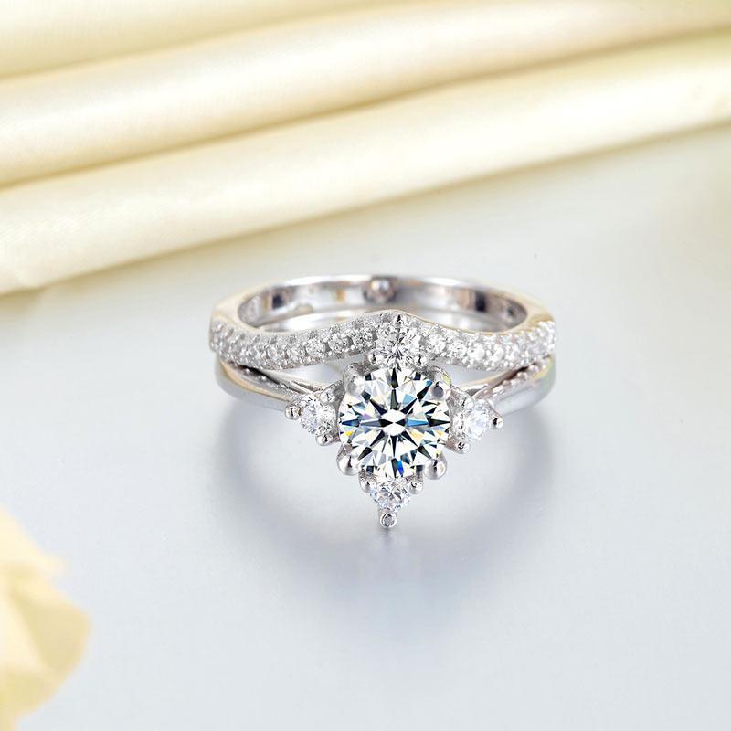 Solid 925 Sterling Silver 2-Pcs Wedding Engagement Ring Set 1 Ct Round Cut Jewelry MXFR8312