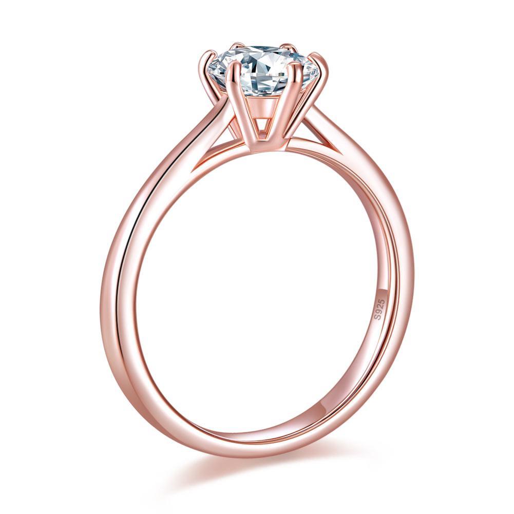 1 Carat 6 Claws Wedding Classic Engagement Ring Solitaire Solid 925 Sterling Silver Rose Gold Plated MXFR8315