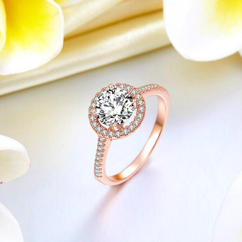 925 Sterling Silver Wedding Engagement Rose Gold Plated Ring Created Zirconia MXFR8326