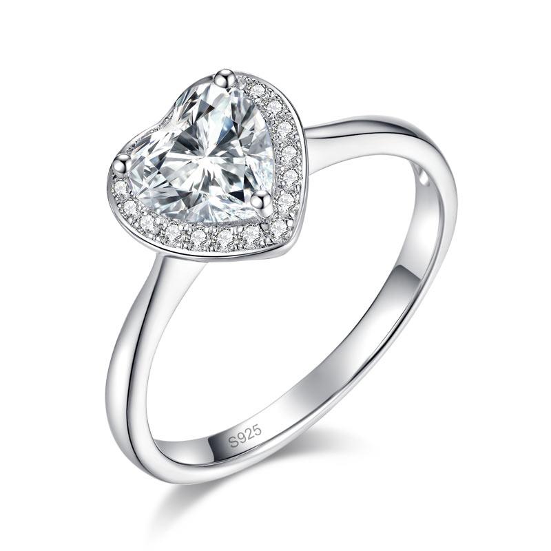 Heart Halo 1 Carat Moissanite Diamond Ring Engagement 925 Sterling Silver XMFR8343