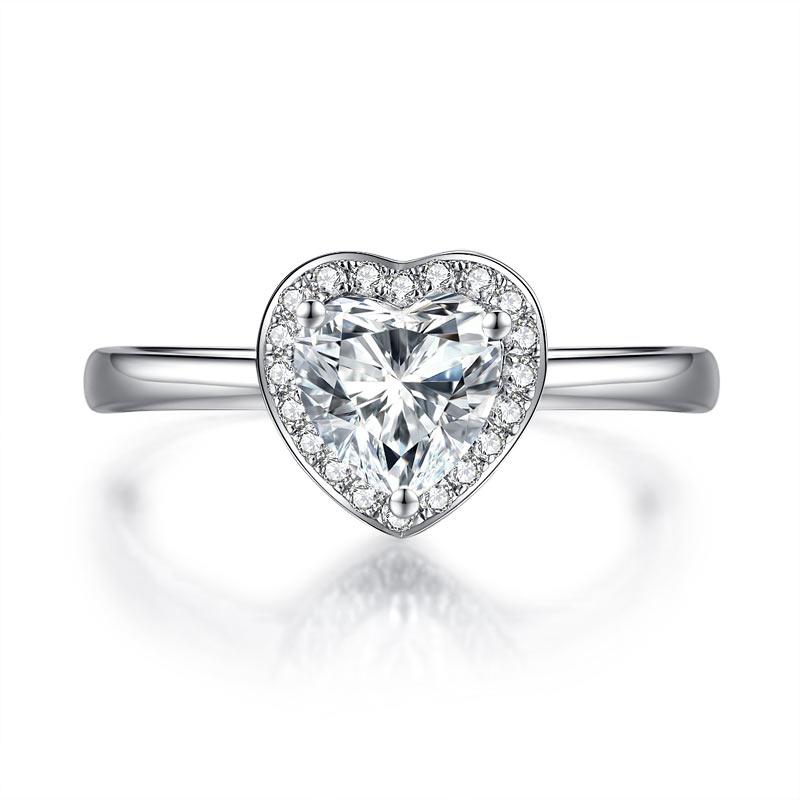 Heart Halo 1 Carat Moissanite Diamond Ring Engagement 925 Sterling Silver XMFR8343