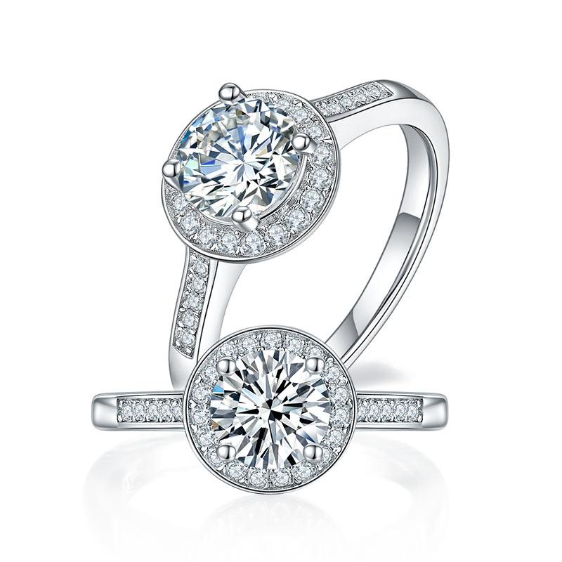 1 Carat Moissanite Diamond Ring Halo Engagement 925 Sterling Silver XMFR8351