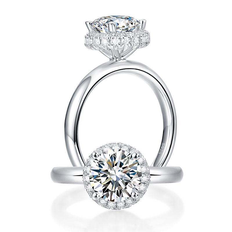 1.5 Carat Moissanite Diamond Ring Halo 925 Sterling Silver XMFR8360