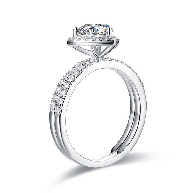 Sterling Silver 1 Carat Moissanite Heart Shape Diamond Ring Set XMFR8366