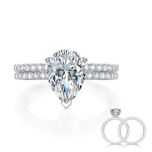 925 Silver Pear Cut Moissanite Diamond Ring Set (1 pcs / 2 pcs) XMFR8367