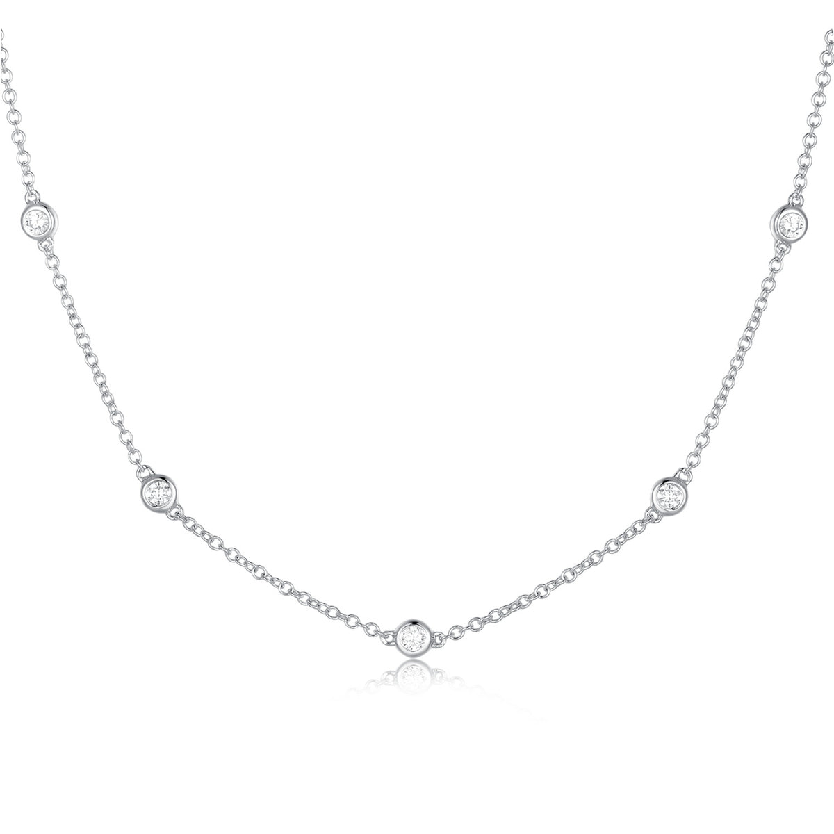 18K White Gold Diamond Station Necklace