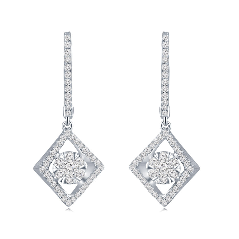 18K White Gold Diamond Pave Drop Earrings