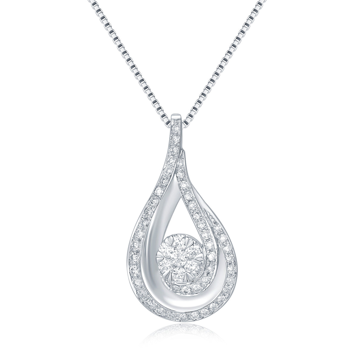 18K White Gold Tear Drop Diamond Pendant