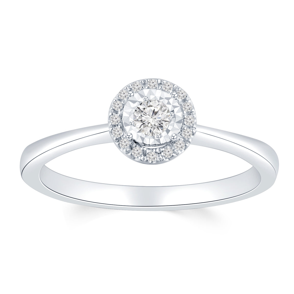 18K White Gold Halo Diamond on Diamond Cut Centre Ring