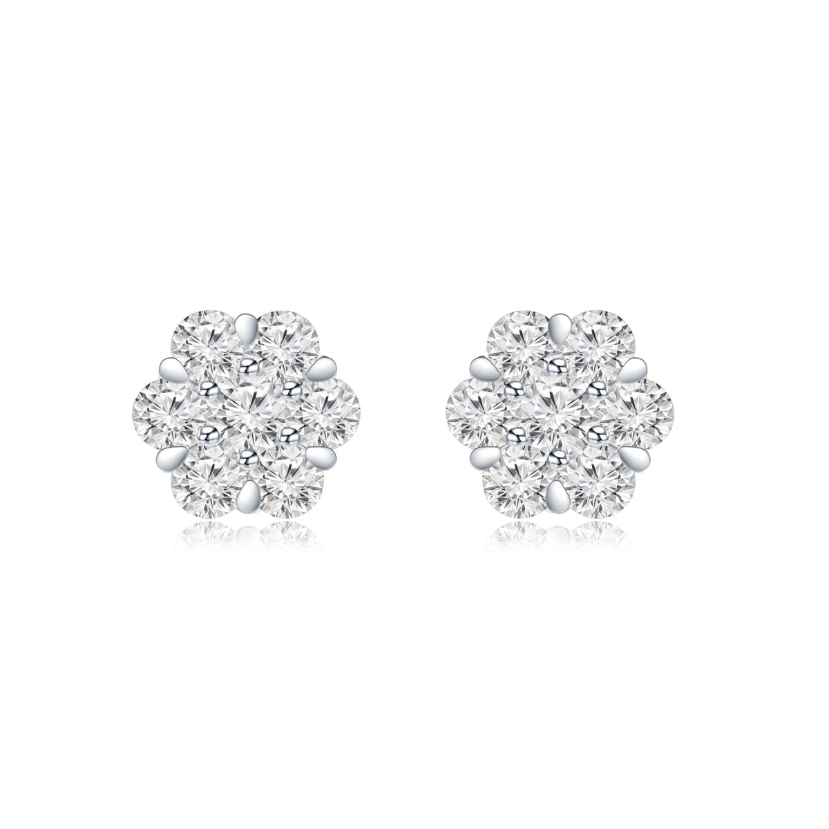 18K White Gold Diamond Cluster Earrings