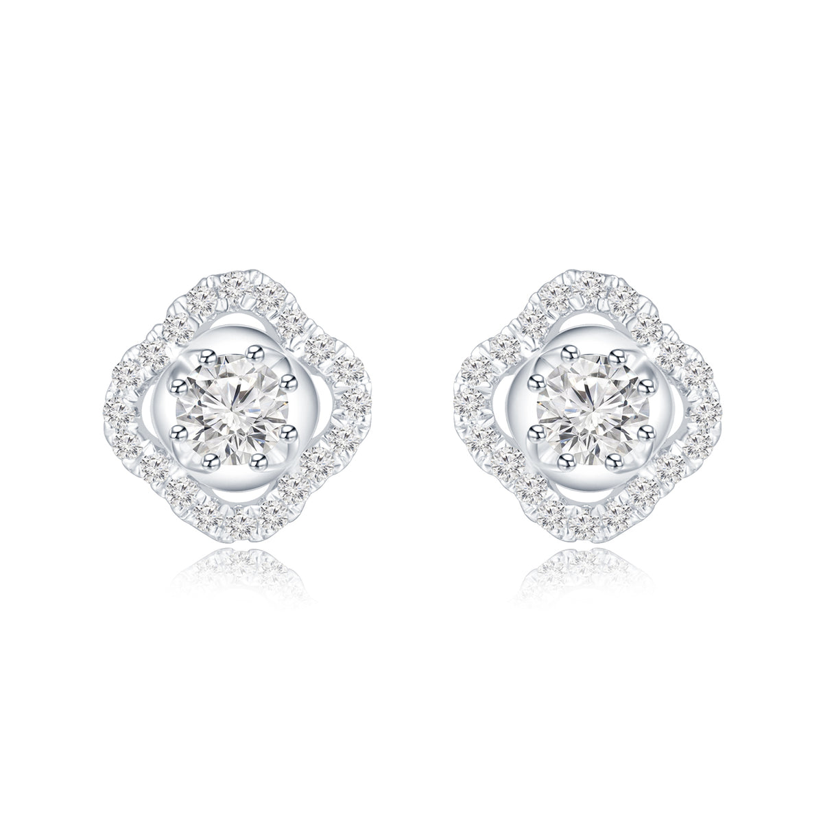 18K White Gold Diamond Cluster Earrings