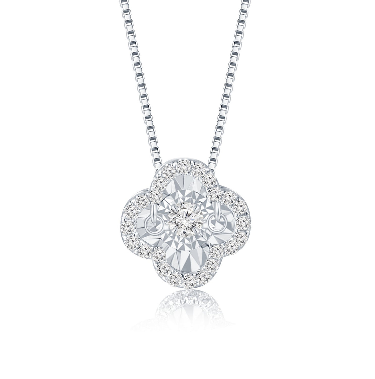 18K White Gold Clover Diamond Pendant