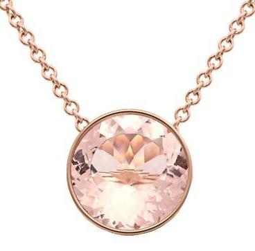 9KR Gold Morganite 5mm Round Bezel Set Pendant w/chain
