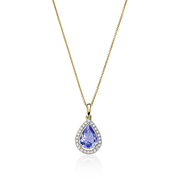 9CT TANZANITE & DIAMOND HALO PENDANT