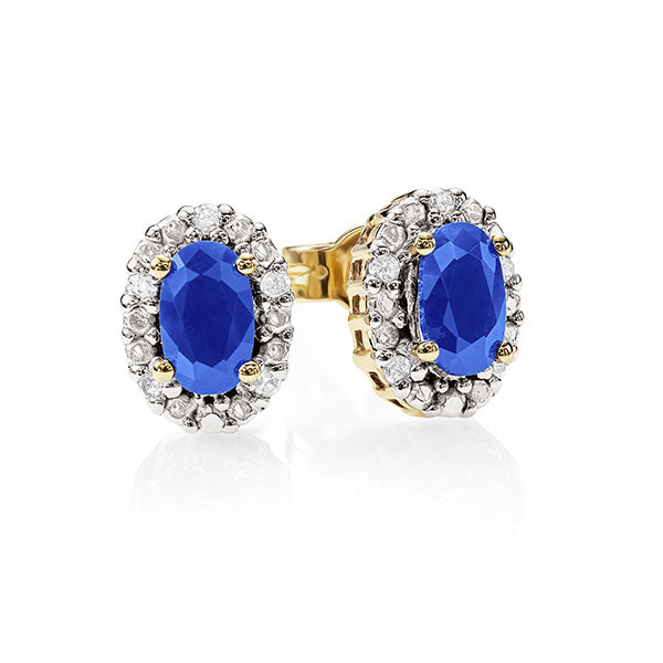 9CT Gold Sapphire Halo Diamond Studs CH13442
