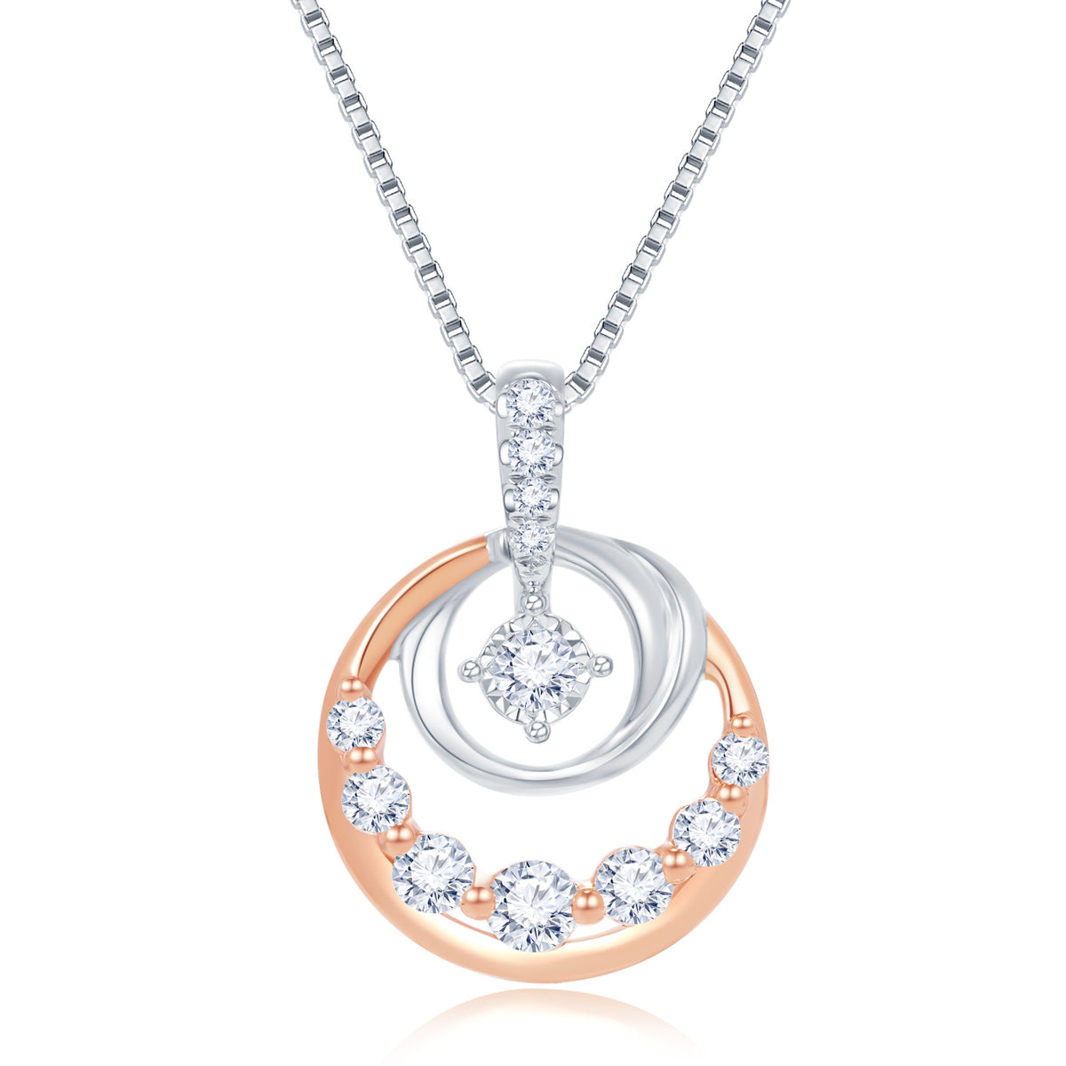 18K White &amp; Rose Gold Diamond Pendant