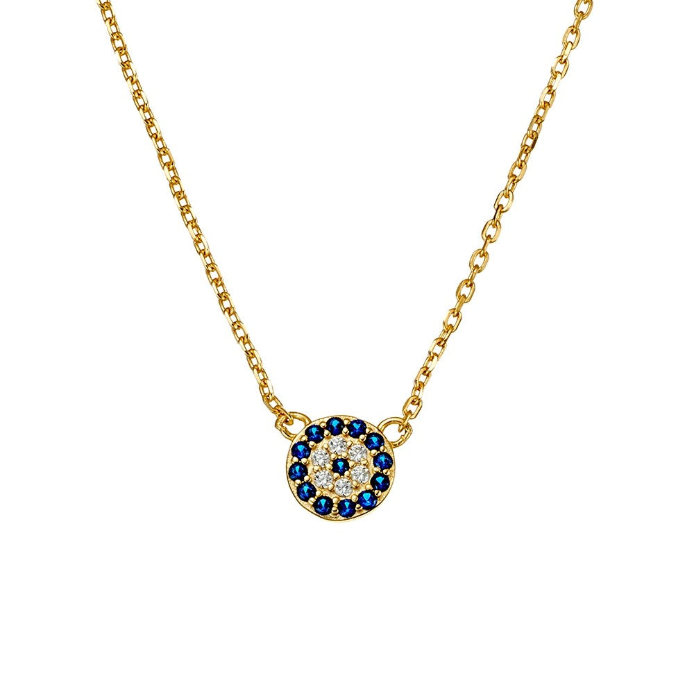 CIRCLE CZ EVIL EYE NECKLACE (Blue &amp; White CZ)