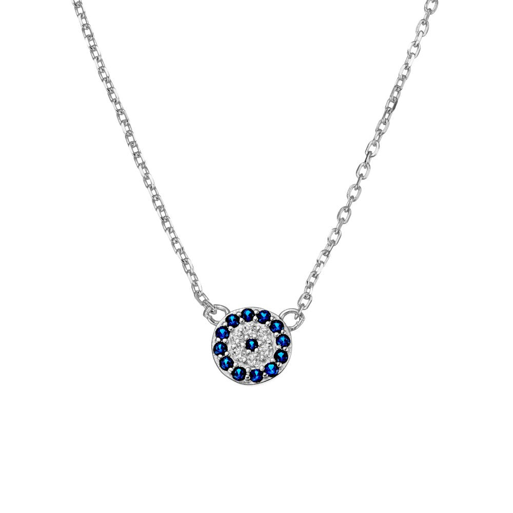 CIRCLE CZ EVIL EYE NECKLACE (Blue &amp; White CZ)