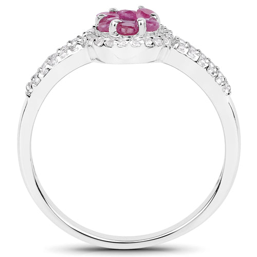 Sterling Silver Ruby and White Topaz Cluster Set Ladies Ring Size US9