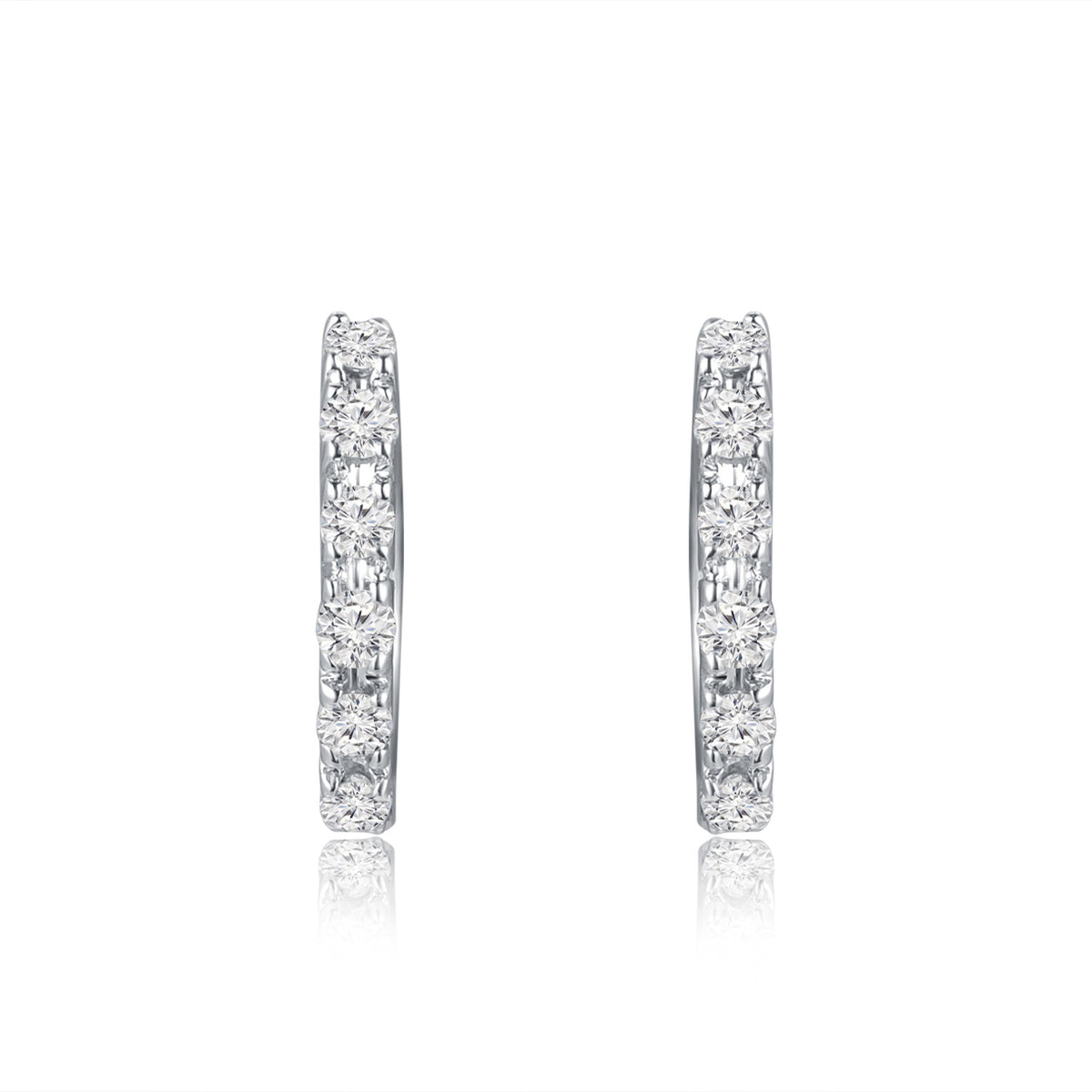 18K White Gold Diamond Hoop Earrings