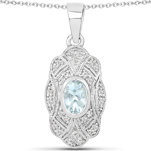 Sterling Silver Art Deco Aquamarine Pendant
