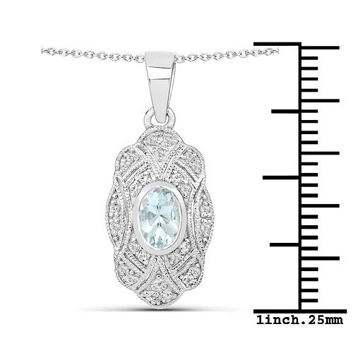 Sterling Silver Art Deco Aquamarine Pendant