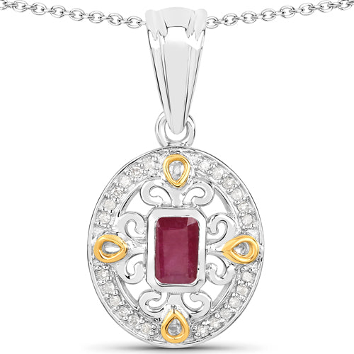 Sterling Silver Ruby and White Diamond Filigree Design Pendant