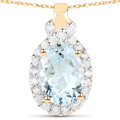 14K Yellow Gold Aquamarine and Diamond Pendant