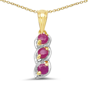 14K Yellow Gold Plated Silver 3 stone Ruby Pendant