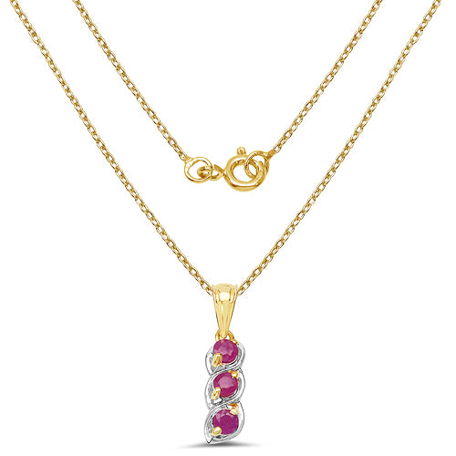 14K Yellow Gold Plated Silver 3 stone Ruby Pendant