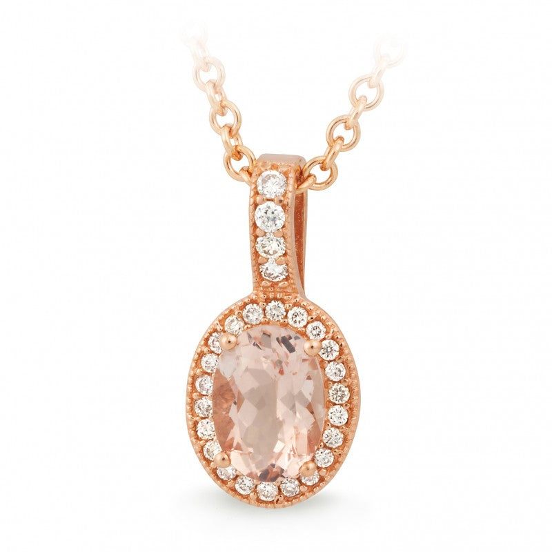9ct Morganite Diamond Pendant P523
