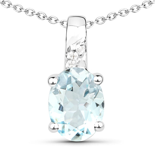 Sterling Silver Aquamarine and White Zircon Pendant