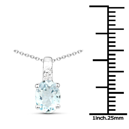 Sterling Silver Aquamarine and White Zircon Pendant