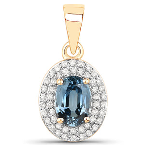 14KY Blue Sapphire with Diamond Halo Pendant