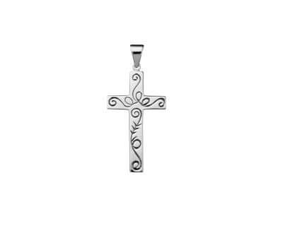 Sterling Silver Engraved Swirl Cross Pendant P955